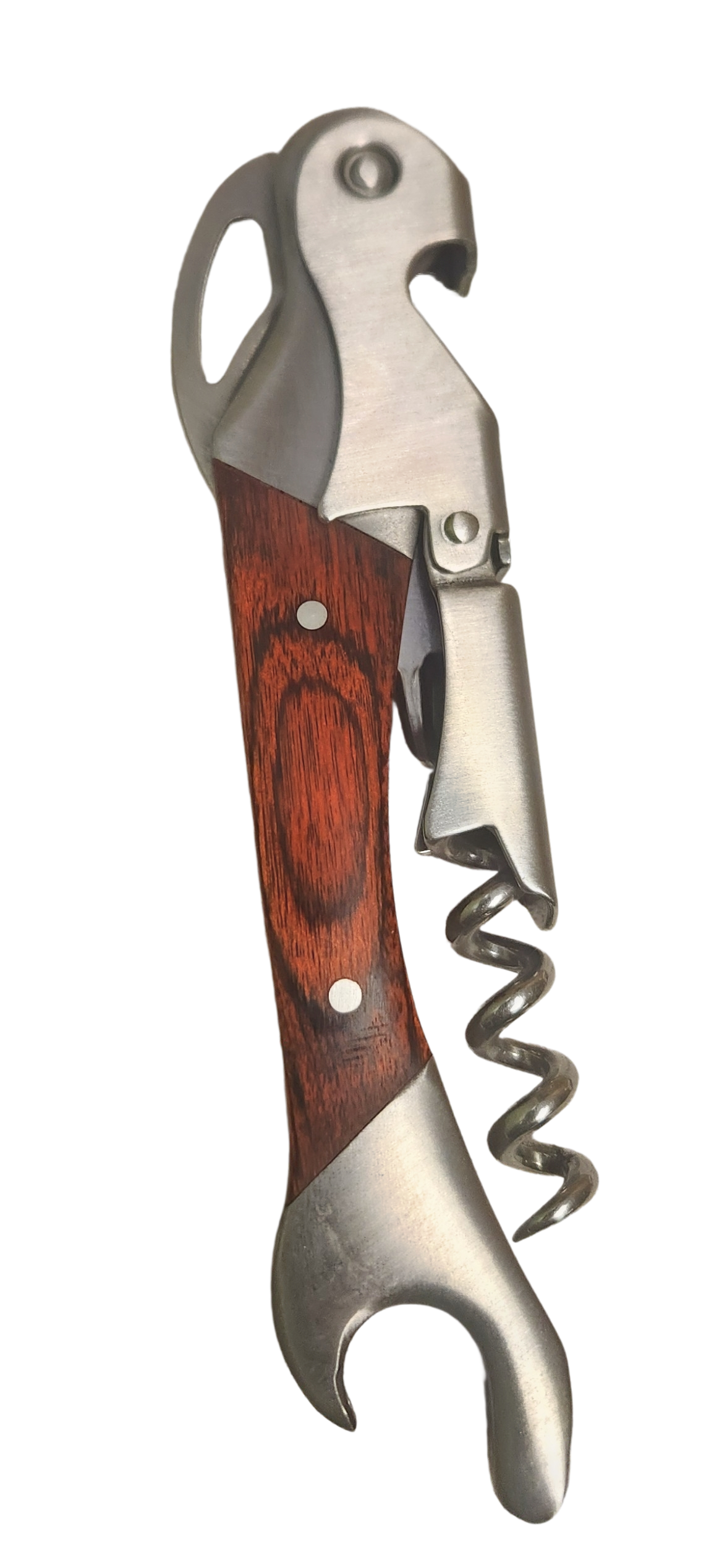 Heavy Duty Stainless Steel Corkscrew with Mahogany Handle – 5¼” × 1¾”