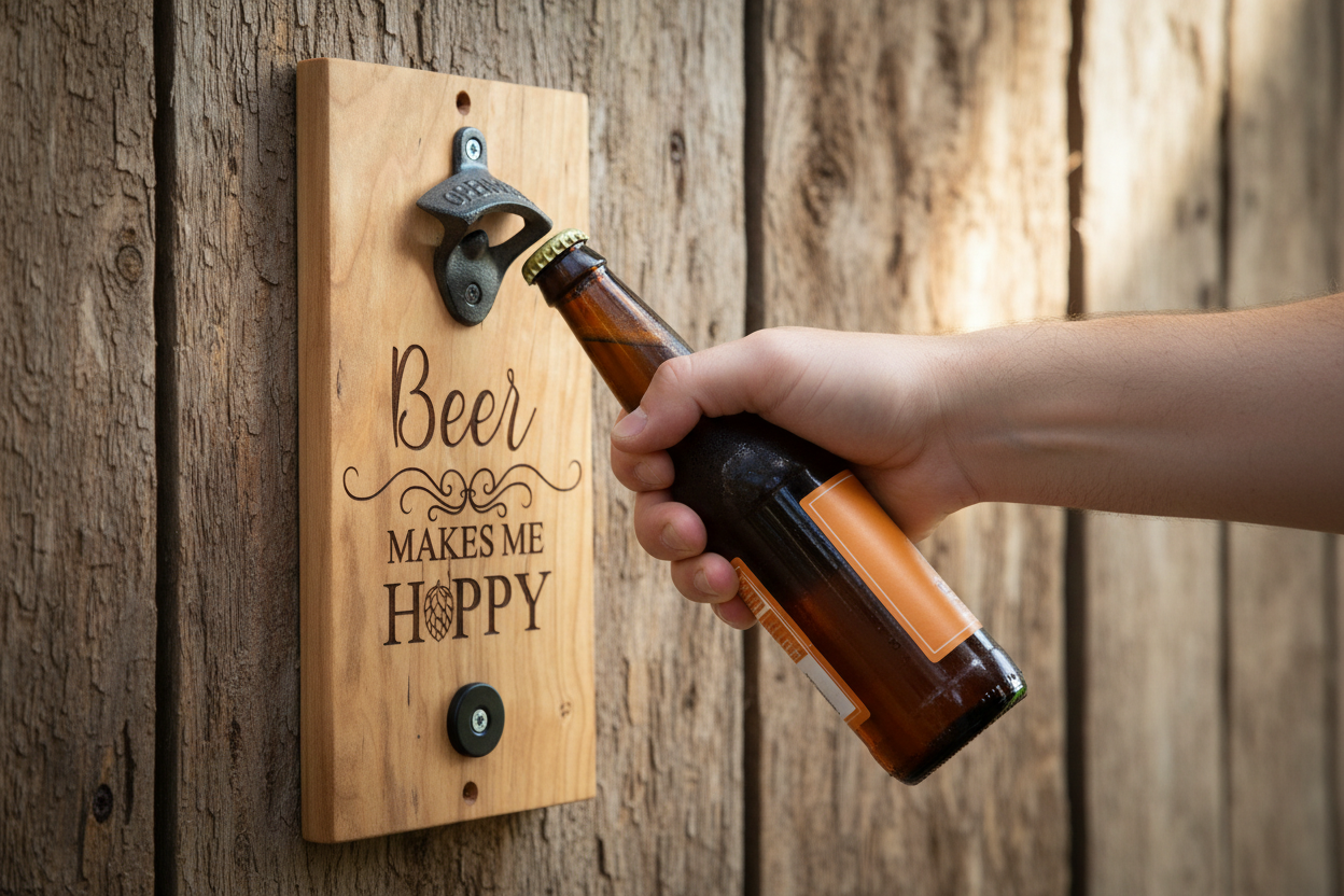 Wall Mounted Bottle Opener (Solid Cherry)