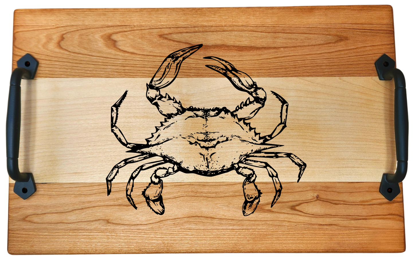 Cherry & Maple Serving Tray with Cast Iron Handles – 10½” × 16”