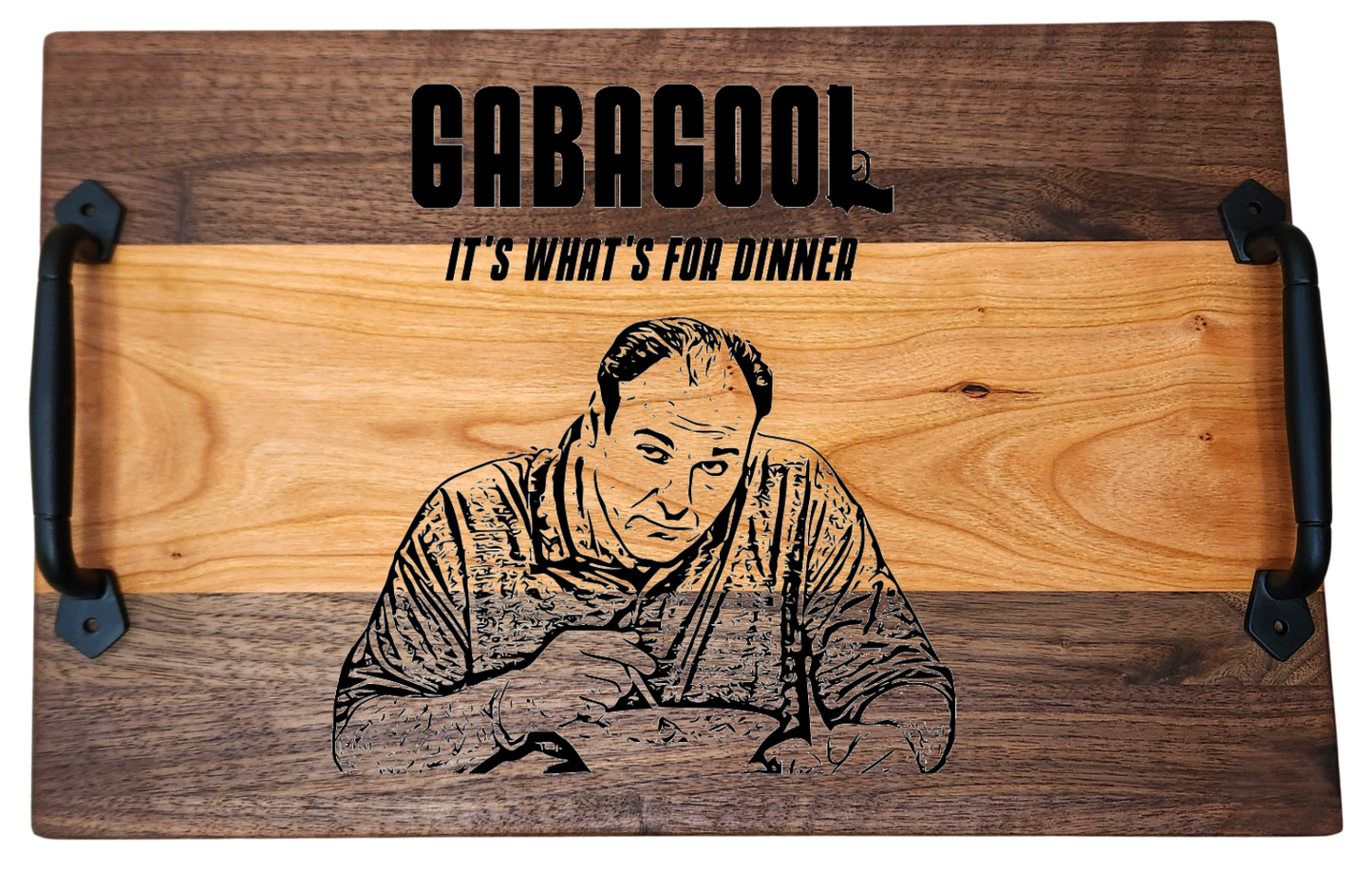 Walnut & Cherry Serving Tray with Cast Iron Handles – 10½” × 16”