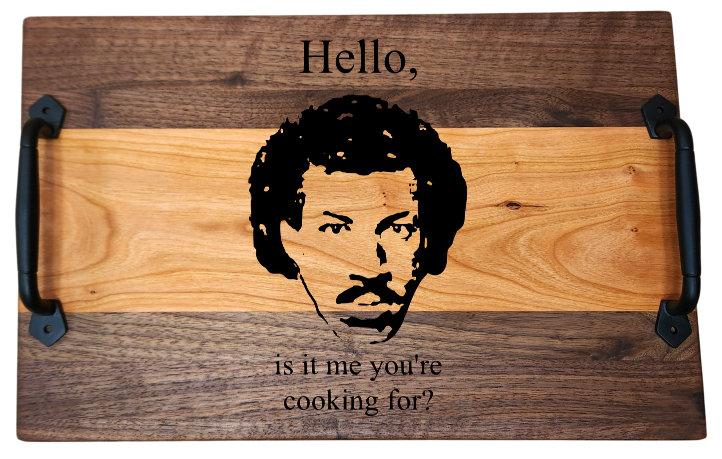 Walnut & Cherry Serving Tray with Cast Iron Handles – 10½” × 16”