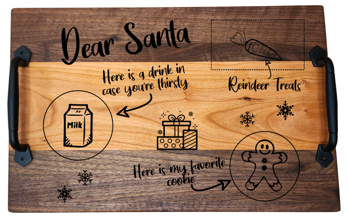 Walnut & Cherry Serving Tray with Cast Iron Handles – 10½” × 16”