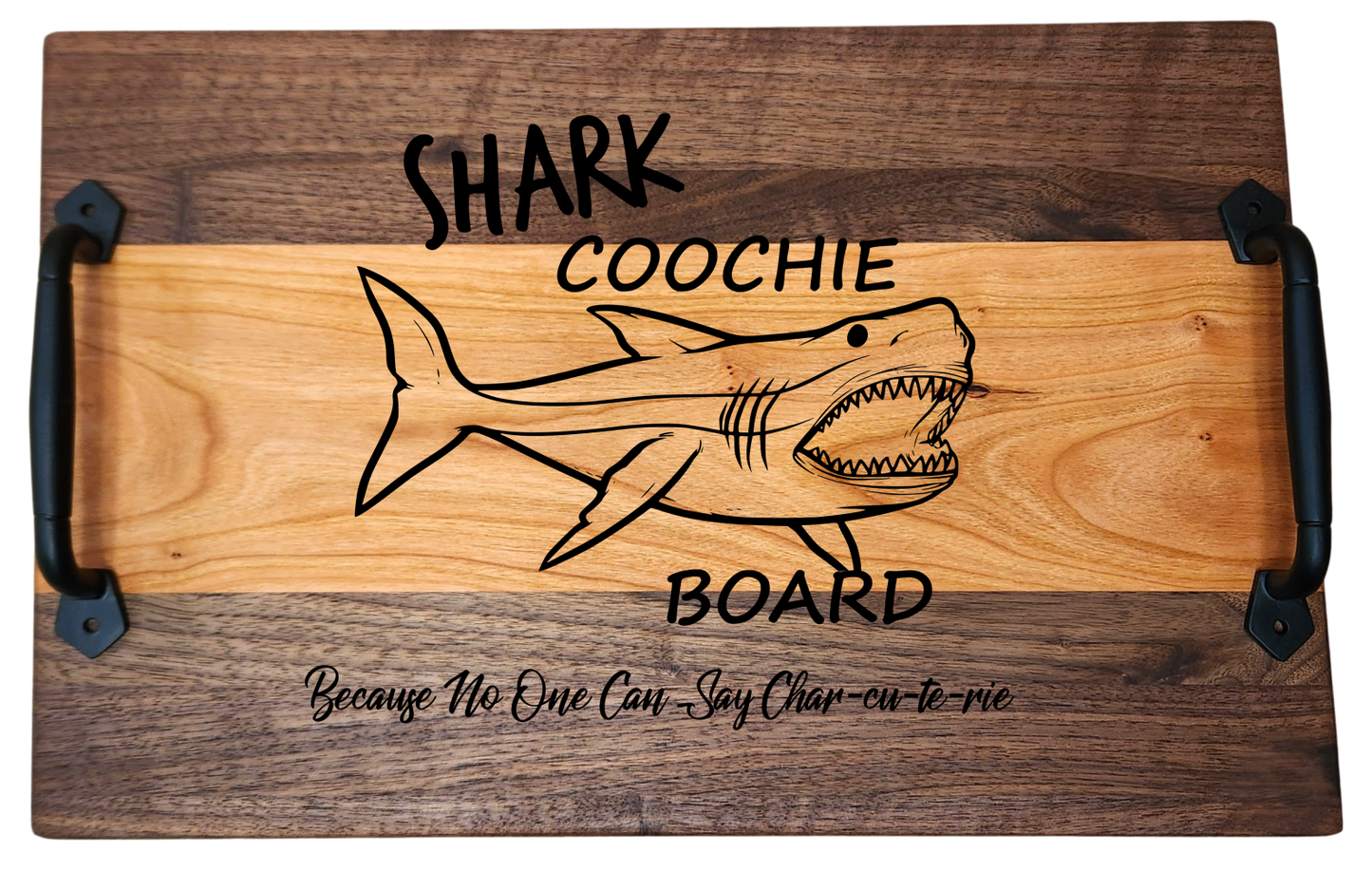 Walnut & Cherry Serving Tray with Cast Iron Handles – 10½” × 16”