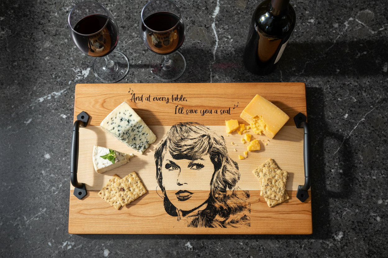 Cherry & Maple Serving Tray with Cast Iron Handles – 10½” × 16”
