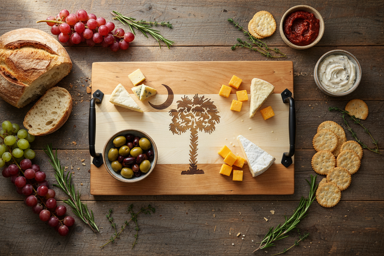 Cherry & Maple Serving Tray with Cast Iron Handles – 10½” × 16”