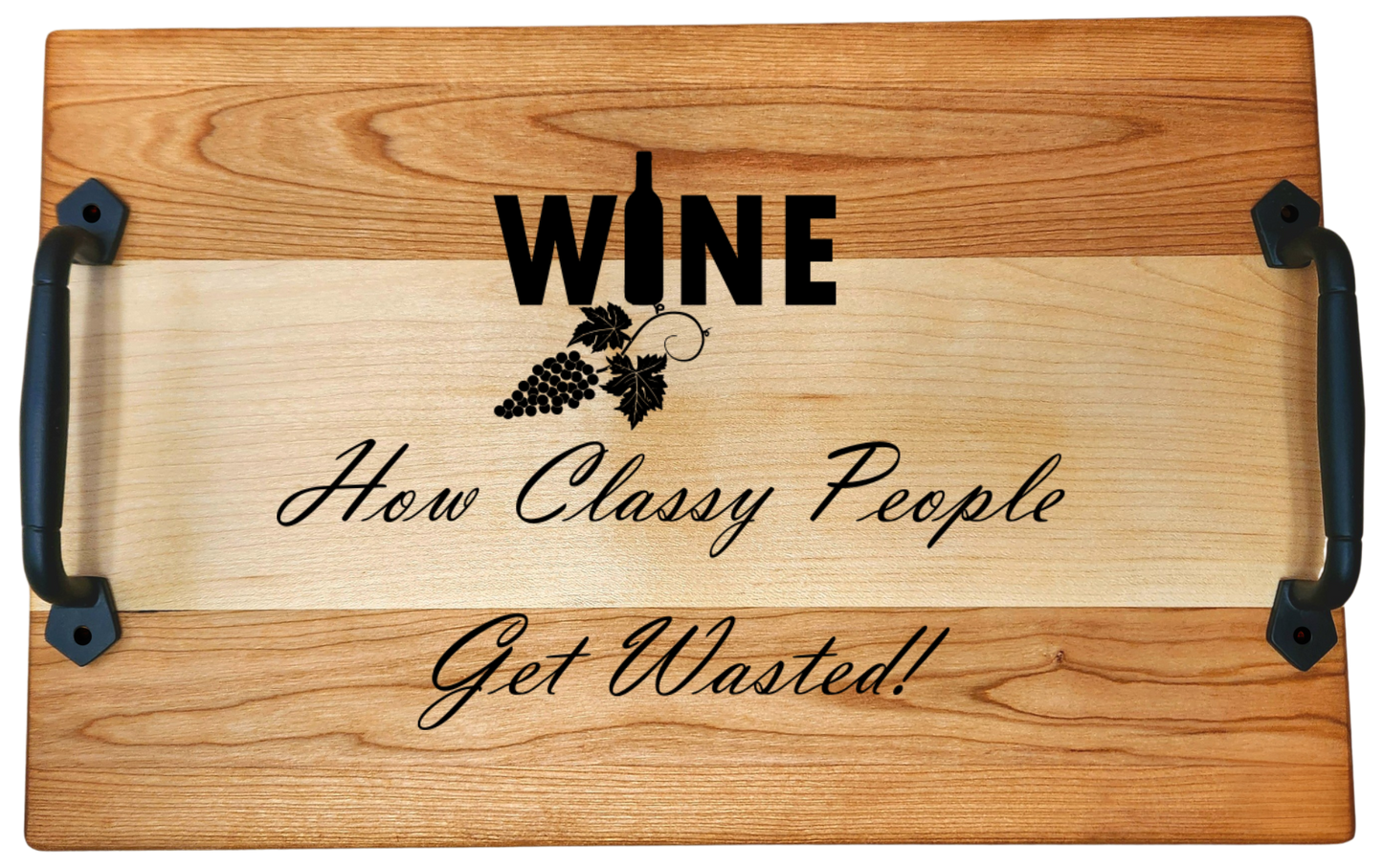 Cherry & Maple Serving Tray with Cast Iron Handles – 10½” × 16”